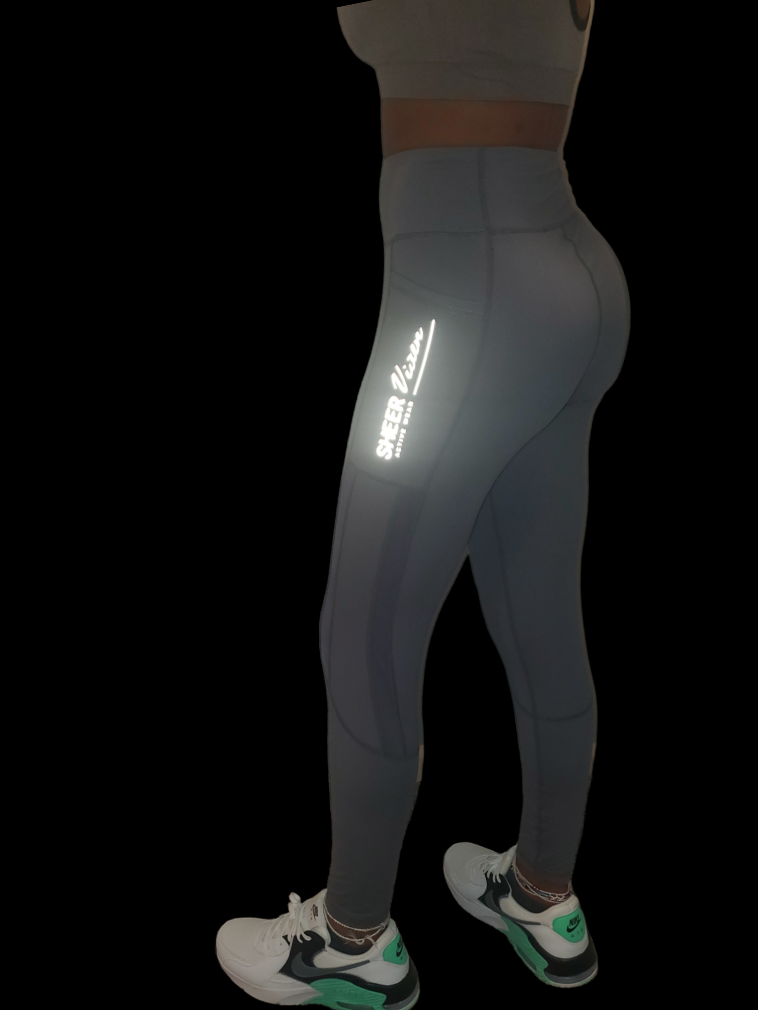 High waisted mesh breathable leggings with reflective logo and